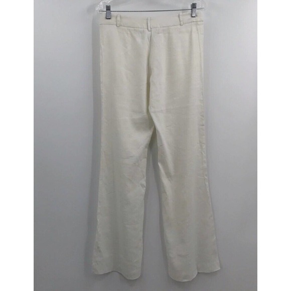 Bcbgmaxazria Womens White Stretch Flat Front Linen Blend Straight Leg Pant Sz 10 - Picture 4 of 6